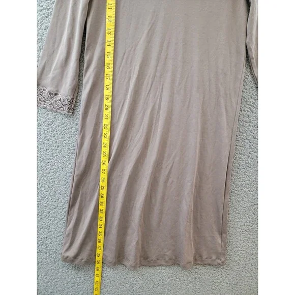 Hanro Moments Lace trim Nightgown Women's XS/2-4 Stonewash V-Neck Quarter Sleeve